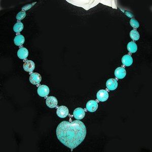 Genuine Turquoise and Heart Beads Necklace